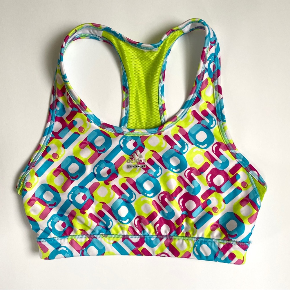 Adidas Neon Graphic Print Sports Bra Mesh Back